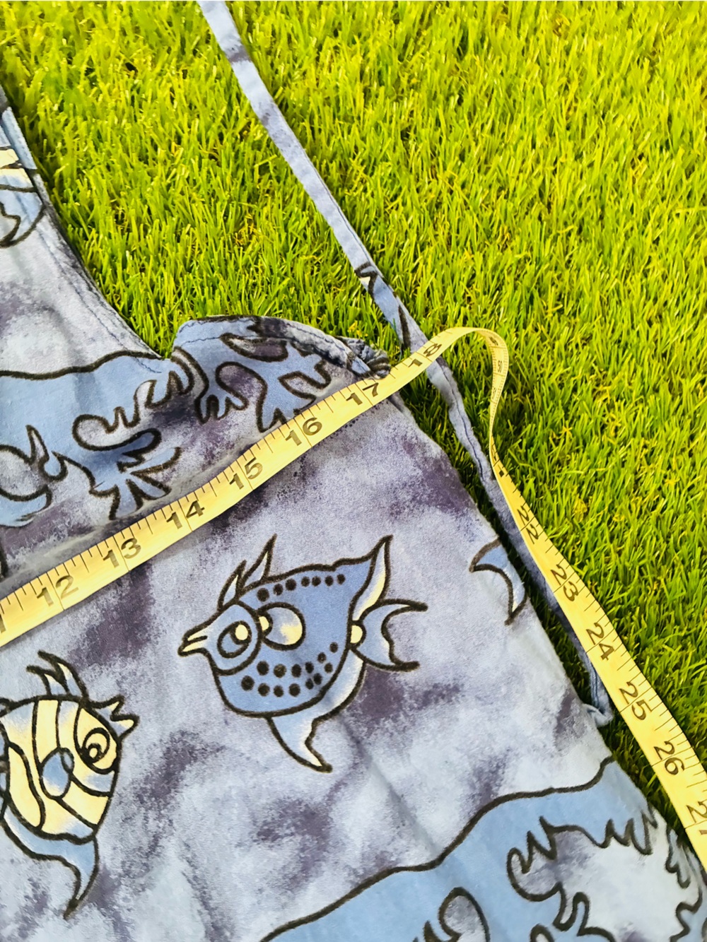 Vintage Blue Tropical Fish Print Mini Dress – Beach Resort Cover-Up S/M - Picture 5 of 5